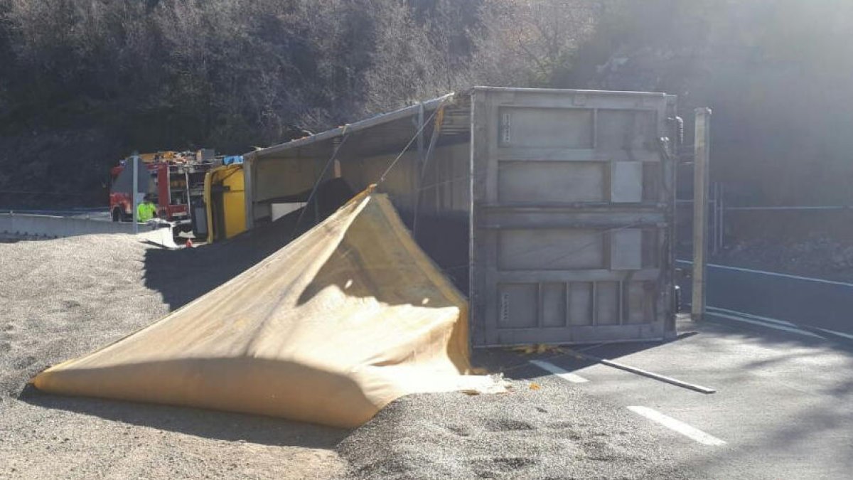 El camió bolcat transportava pipes de gira-sol.