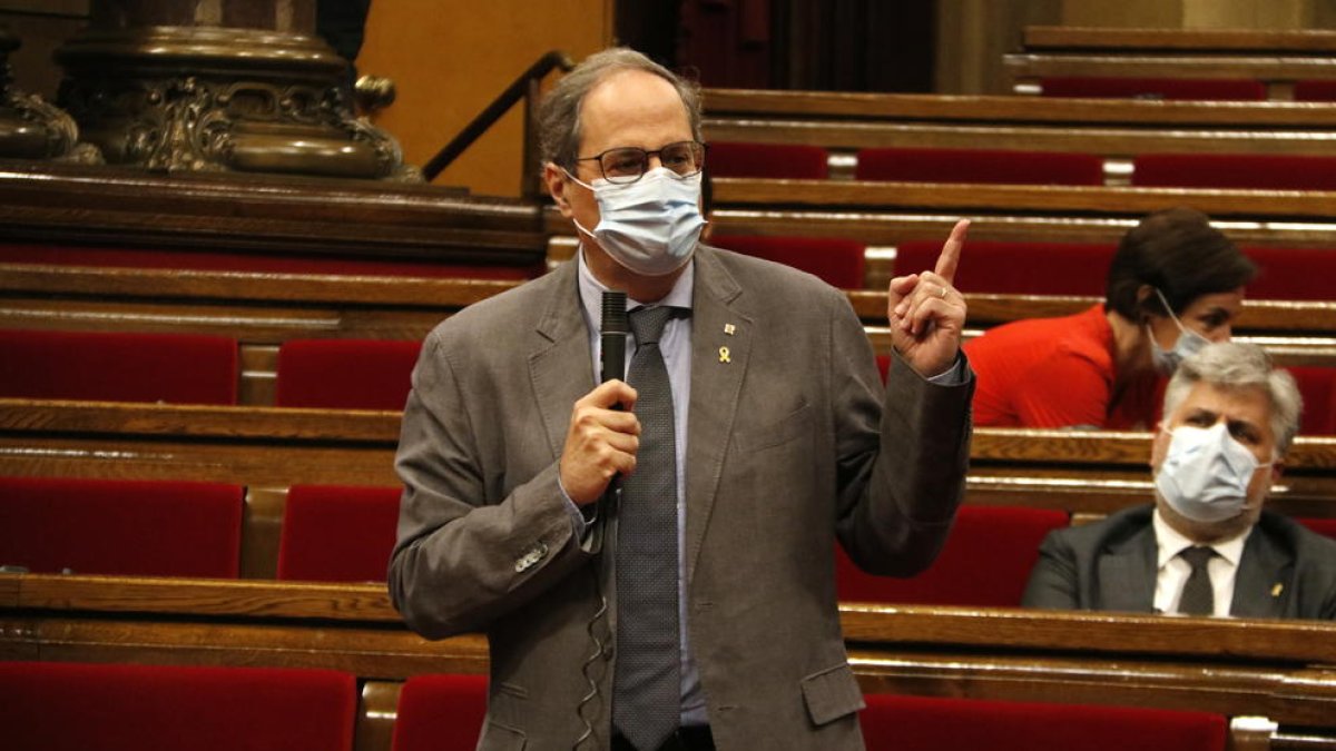 Torra, en una de les seues intervencions en la sessió de control celebrada al Parlament ahir.