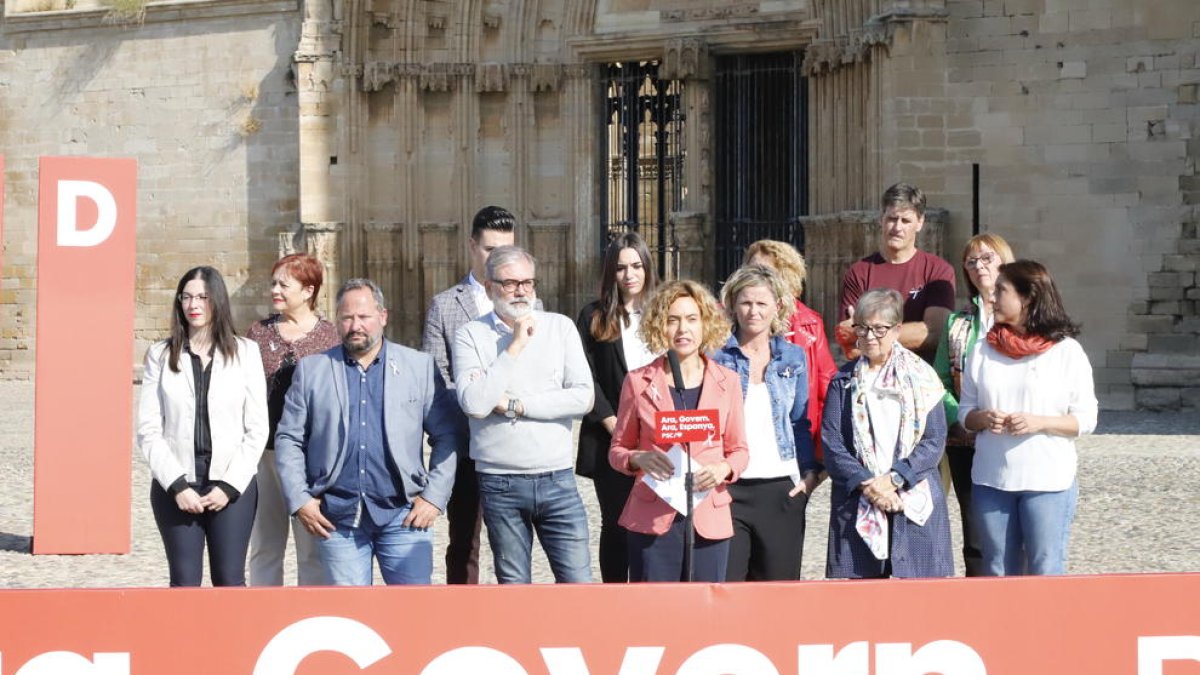 Batet, Mínguez i Larrosa, ahir a la Seu Vella amb la llista del PSC de Lleida per a les eleccions del 10-N.