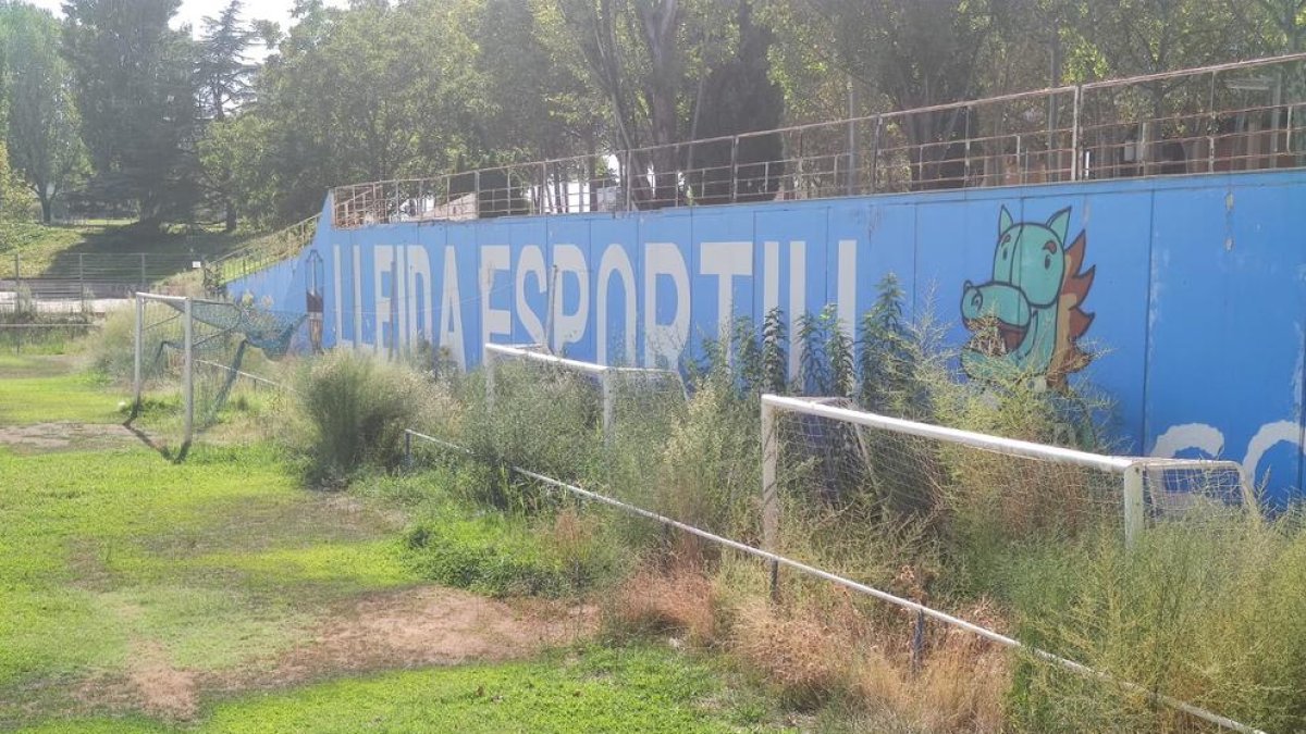 Estado de abandono y dejadez que mostraba ayer el Annex, junto al Camp d’Esports.