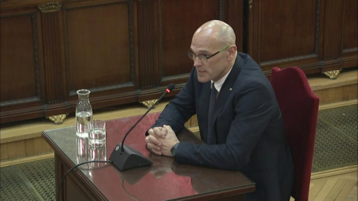 Romeva, ayer, mientras era interrogado en el Supremo.