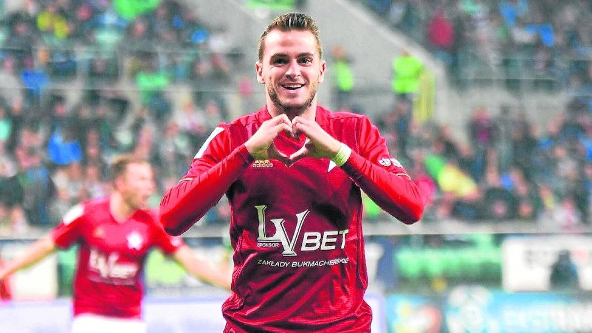 Jesús Imaz celebra uno de los 15 goles que ha marcado en el Wisla de Cracovia