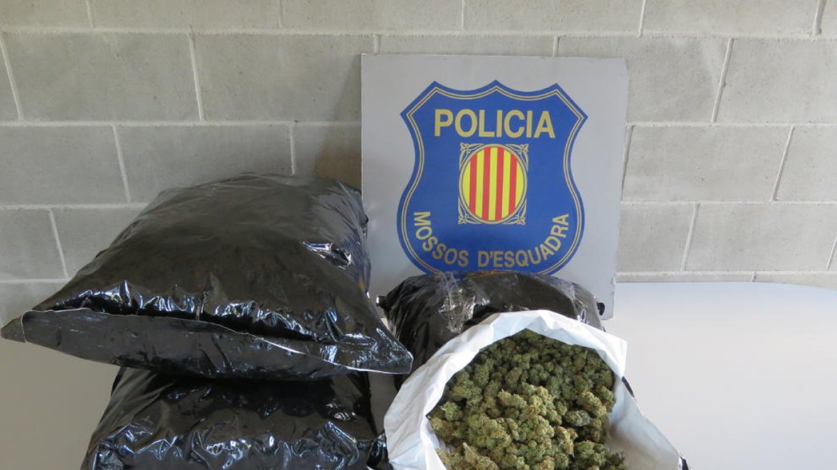 El detenido llevaba encima ocho kilos de cogollos de marihuana.