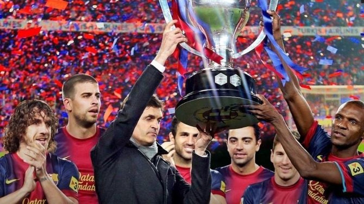 Una imatge emblemàtica, amb Tito Vilanova al capdavant del Barça.