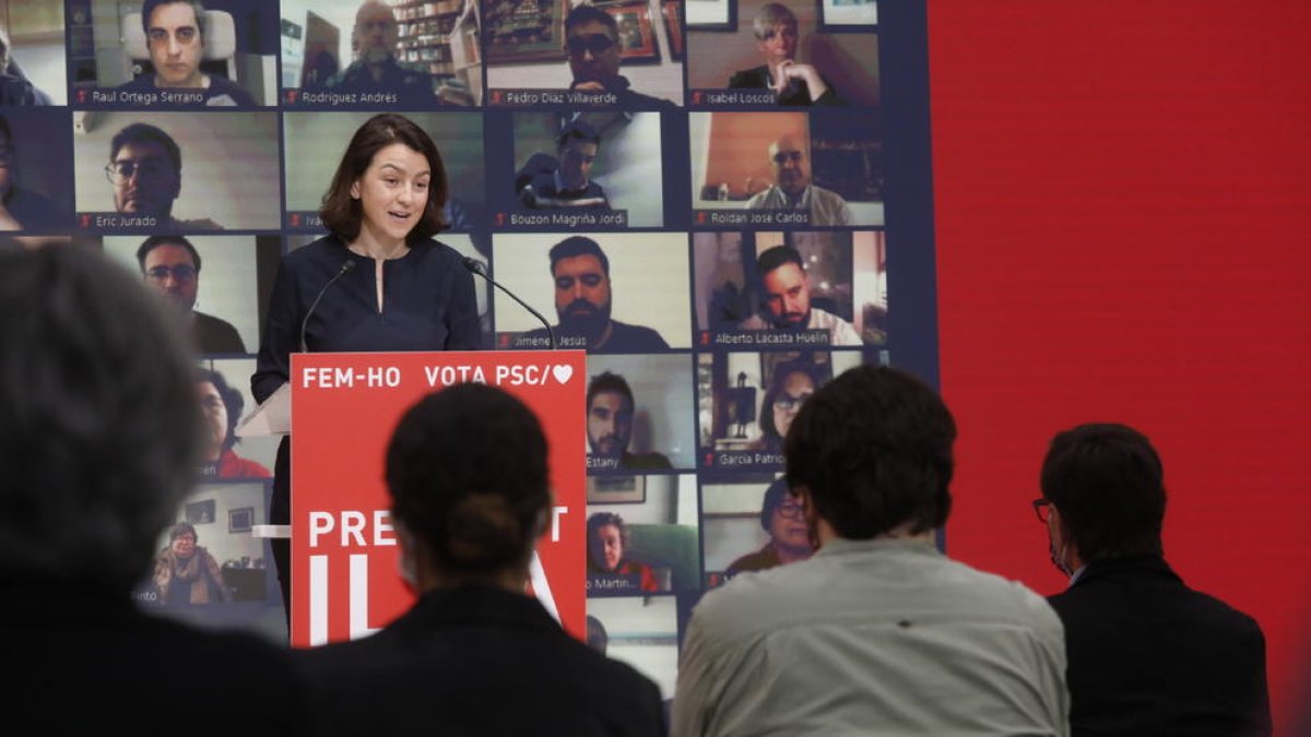 Eva Granados en el mitin que ofreció ayer en Barcelona.