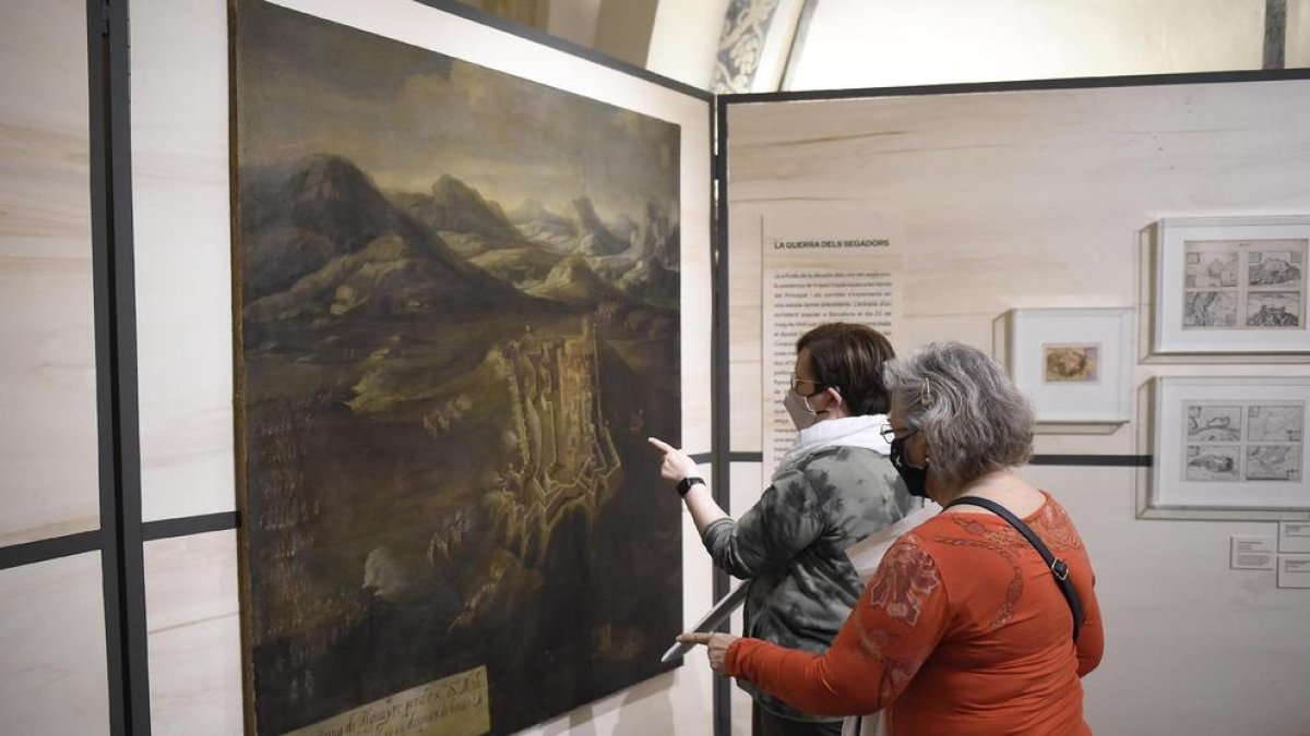 L’oli del ‘Setge i presa d’Alguaire’, estrella de la nova exposició del Museu de Lleida, amb gravats de la col·lecció Gelonch, inaugurada ahir pel conseller Tremosa.