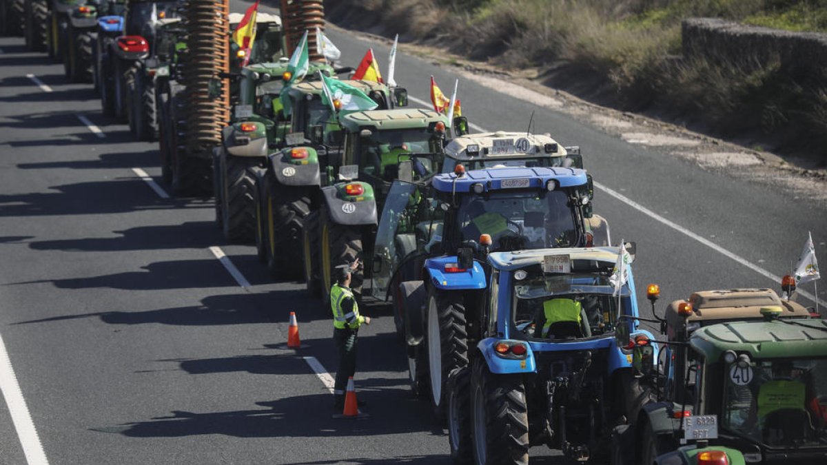 Els tractors es van apropiar ahir l’A-4 al seu pas per la localitat sevillana de Carmona.