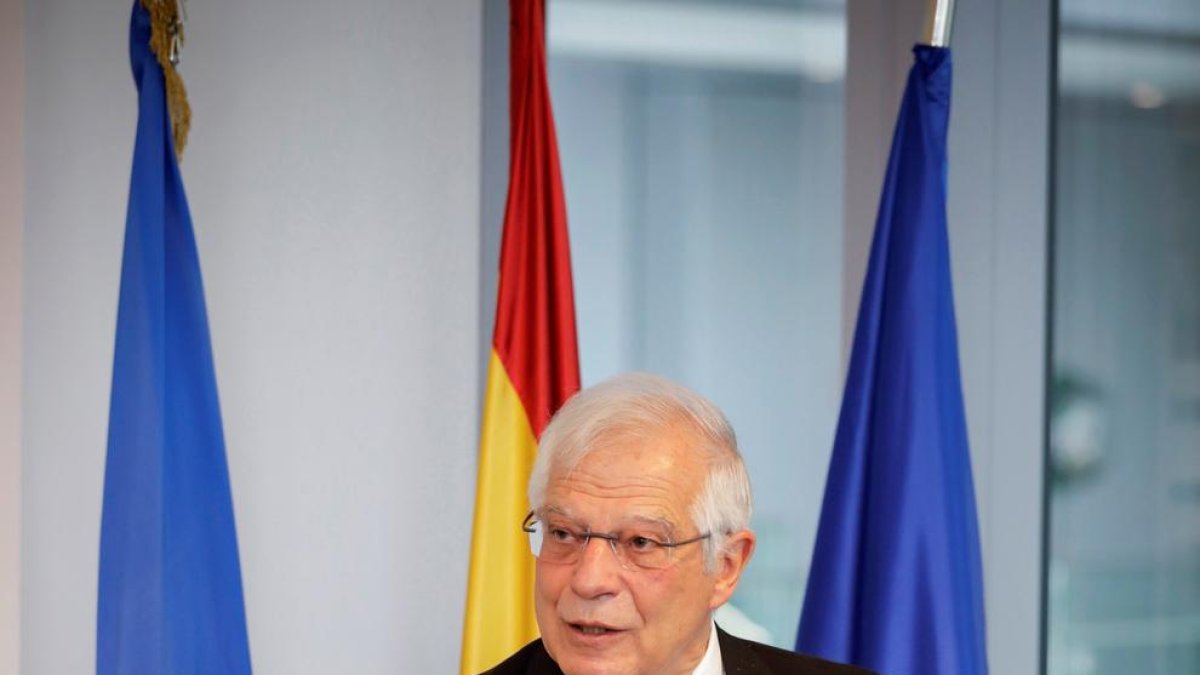 Josep Borrell ayer en su comparecencia en Bruselas.