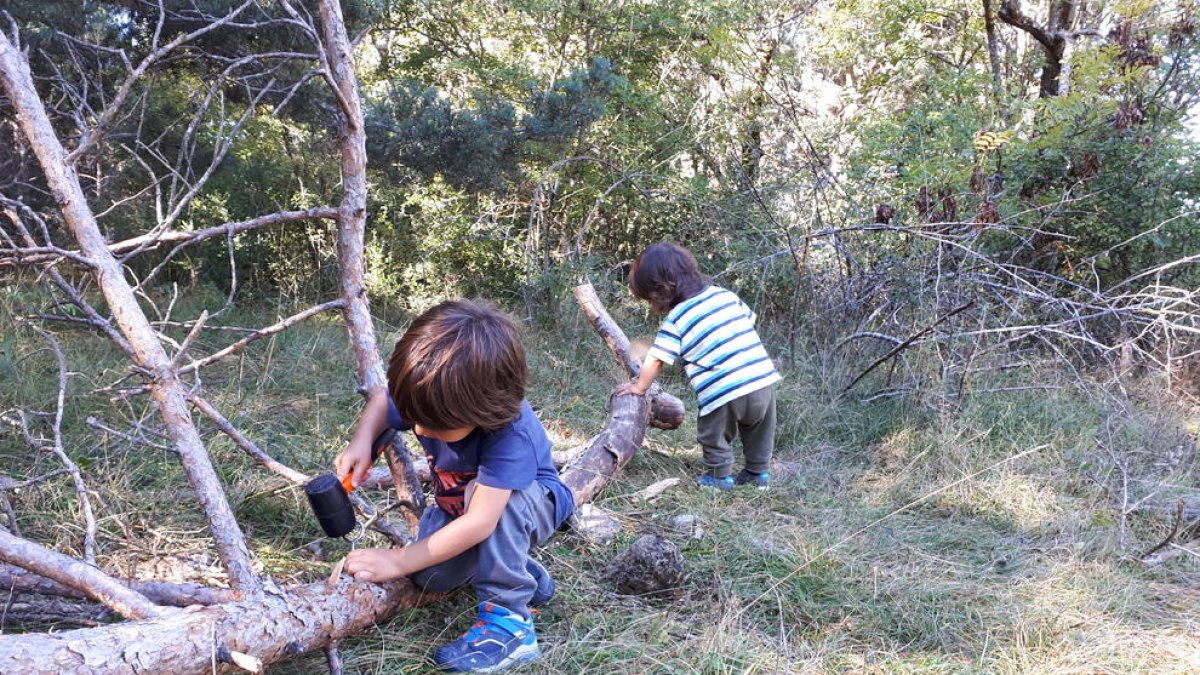 Nens de l’escola bosc Arrels de Bellver de Cerdanya, que funciona amb èxit des del setembre de l’any passat.
