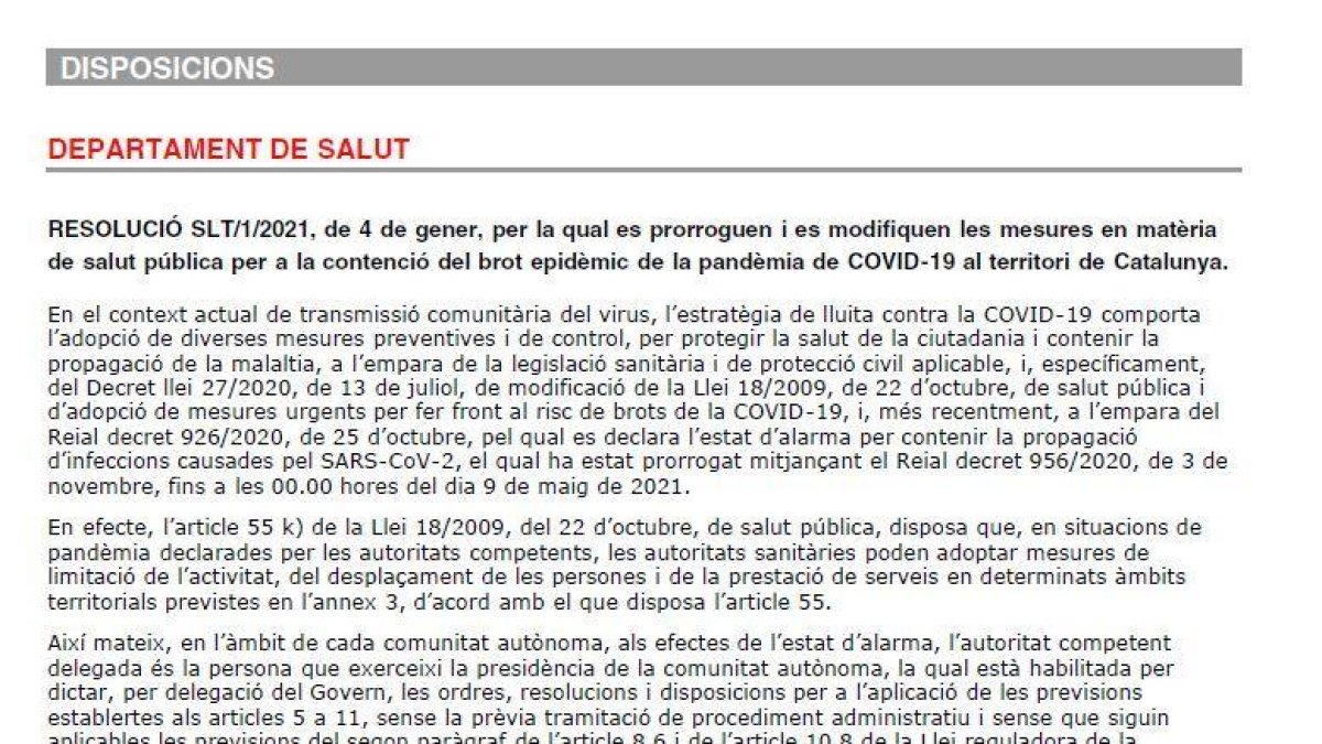 El Dogc publica les noves restriccions de confinament municipal i al comerç