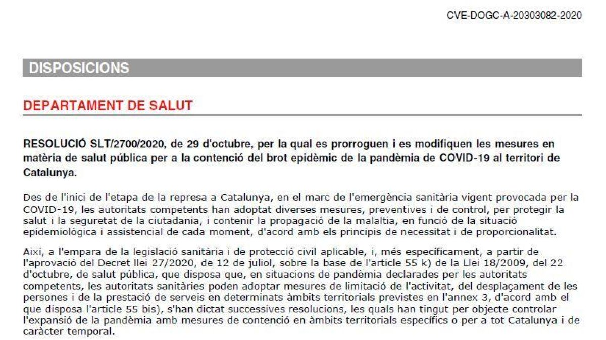 El DOGC publica el tancament de Catalunya i el confinament municipal de cap de setmana