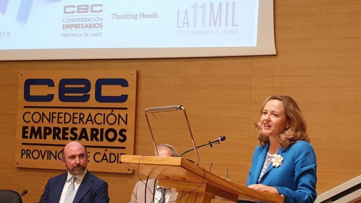 La ministra Calviño, durante su intervención en el foro de Cádiz.