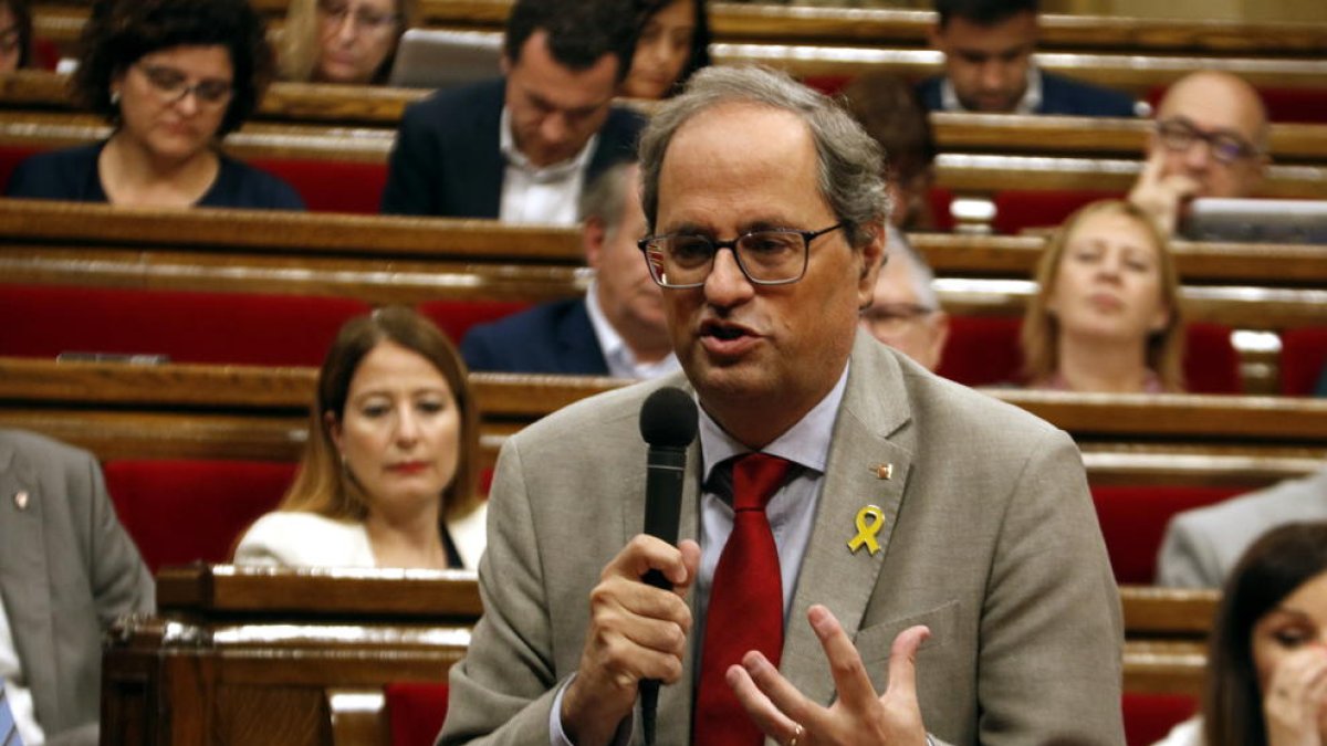 El resident de la Generalitat, Quim Torra, ayer durante el debate.