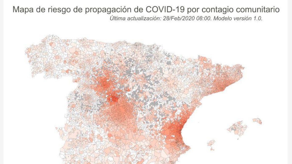 Mostren en un mapa el risc de nous contagis per coronavirus a l'Estat