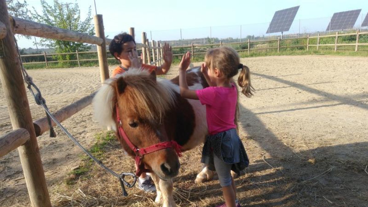 Niños en las instalaciones de la futura escuela bosque de Juneda.