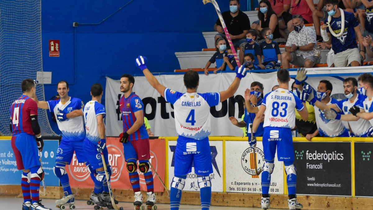 Jugadors del Llista celebren el gol amb què els d’Albert Folguera van obrir el marcador en la final.