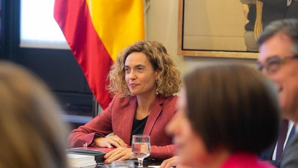 La presidenta del Congrés, Meritxell Batet, ahir, en la reunió de la Mesa de la Cambra Baixa.