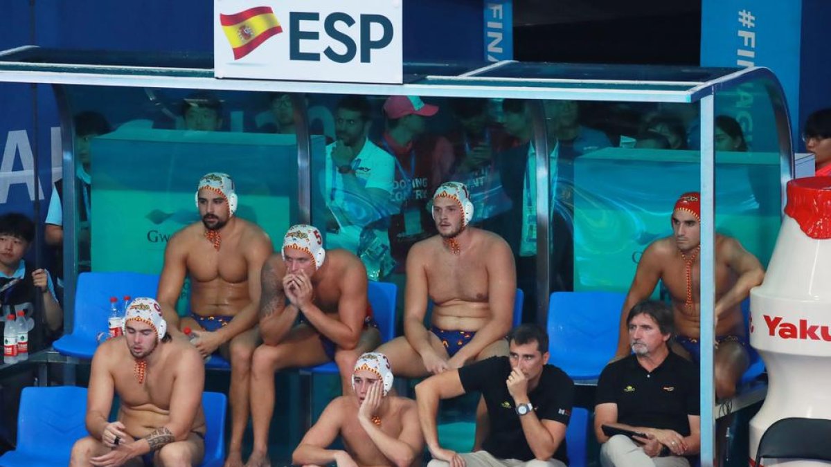 La banqueta espanyola, abatuda durant la final.