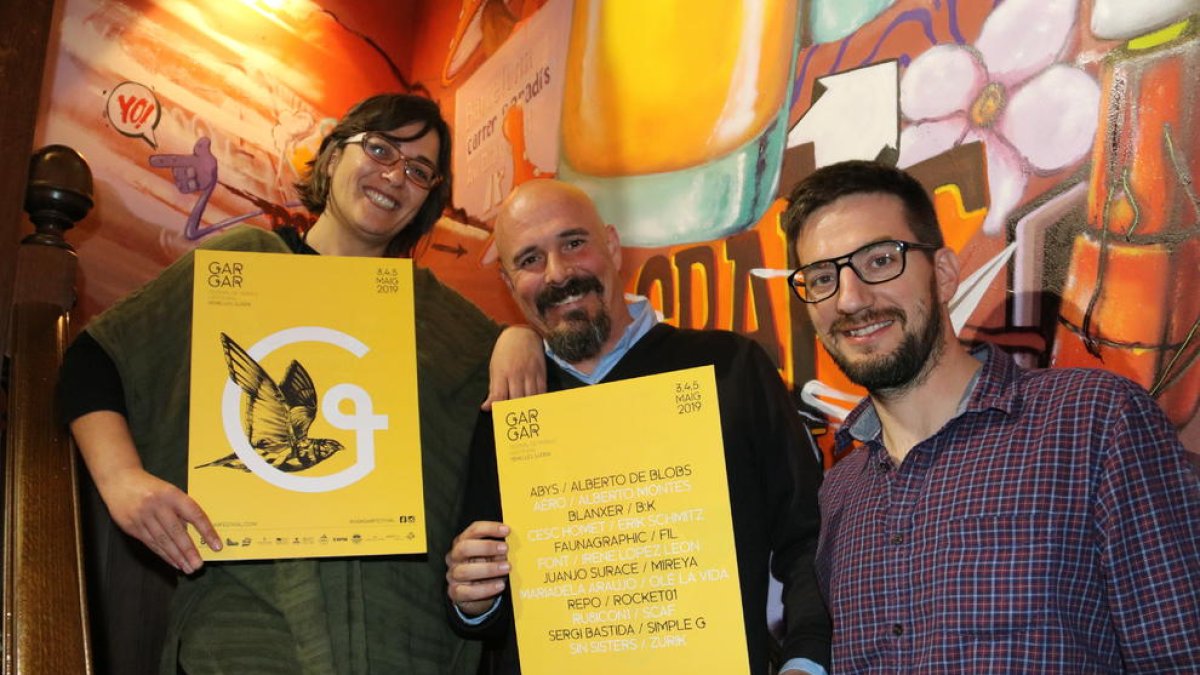 López-Pinto y Solsona presentaron ayer el Gargar en Barcelona con Robert Coll, concejal de Penelles.