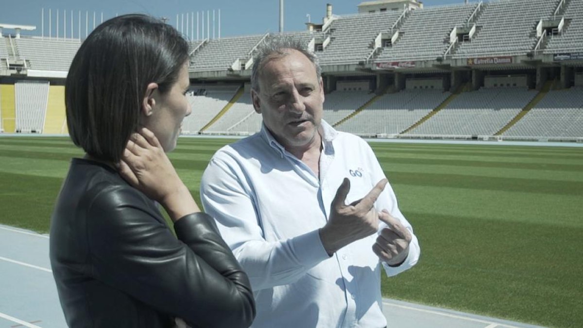 Ana Pastor amb Fermín Cacho a l’Estadi Olímpic de Barcelona.