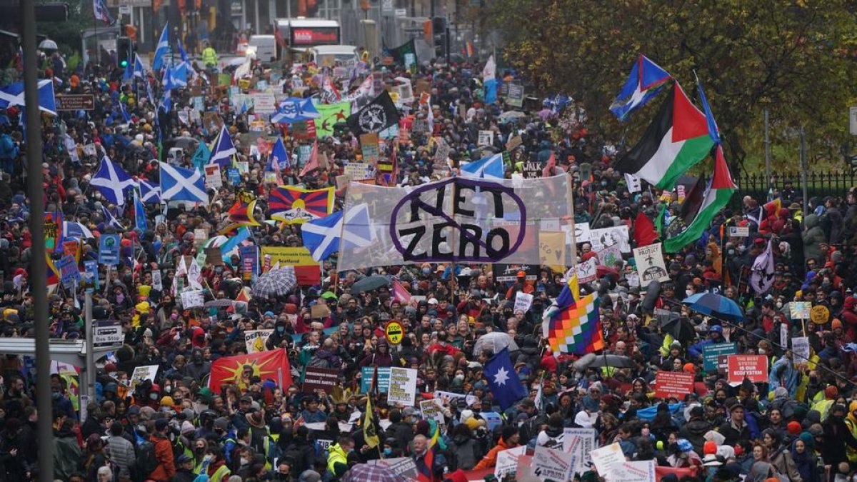 Una protesta aquest dissabte al COP26 a Glasgow.