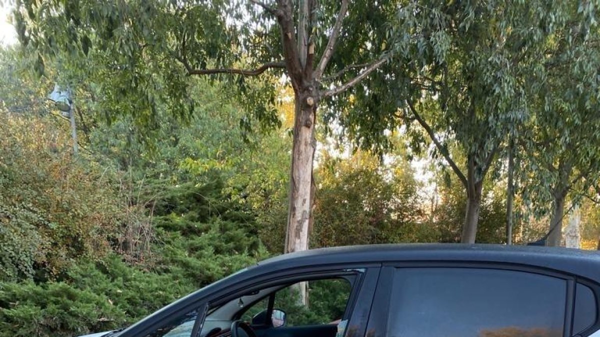 Uno de los vehículos robados, con una ventanilla rota.