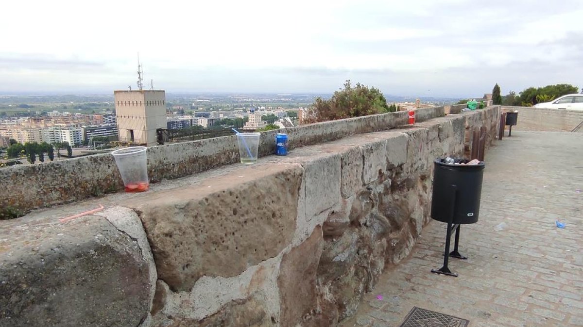 Imagen de los restos de botellones ayer en la Seu Vella.