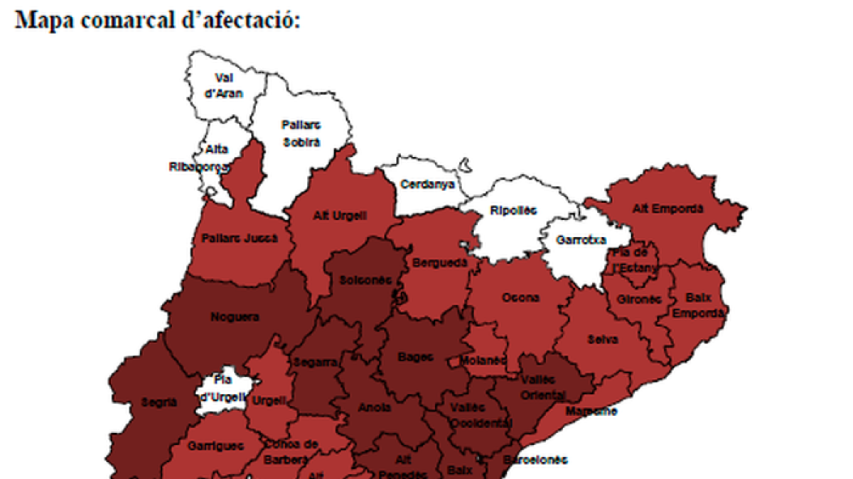 Mapa d'afectació de l'onada de calor i del risc d'incendi.