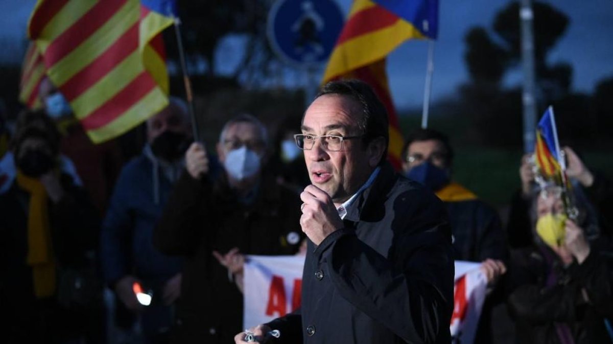 Josep Rull, en un acto antes de entrar en prisión después de que se le revocara el tercer grado, en marzo.
