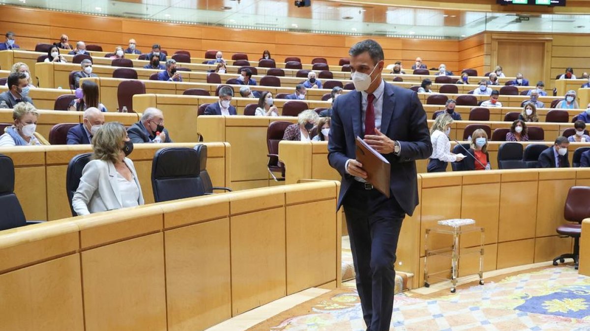 El presidente del Gobierno, Pedro Sánchez, ayer en la sesión de control en el Senado.
