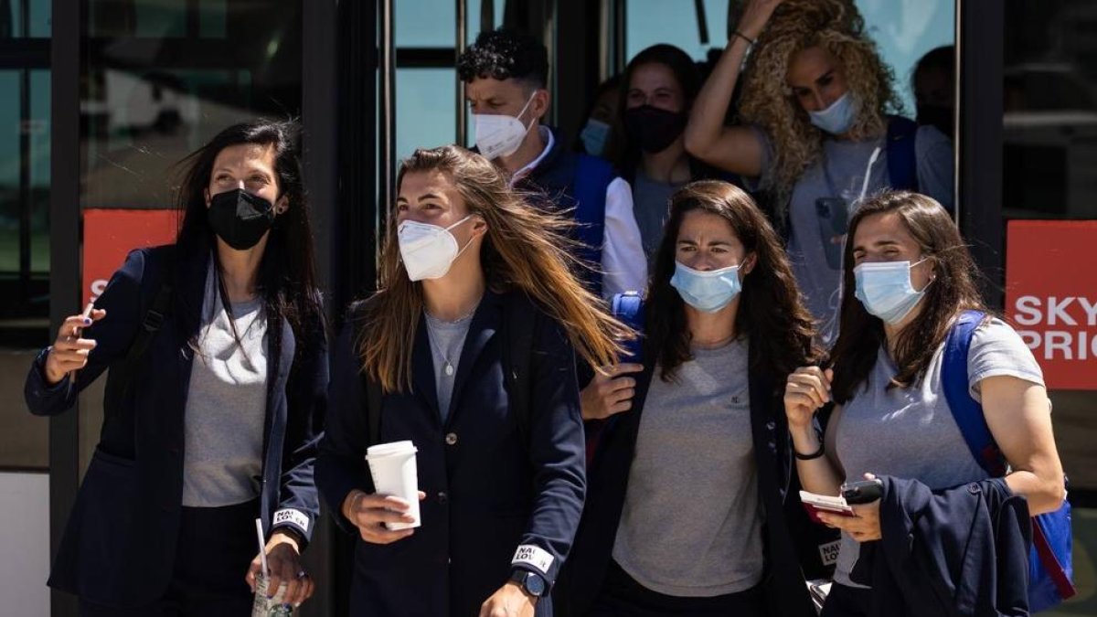 Jugadores del Barcelona femení, ahir en el desplaçament a Göteborg.