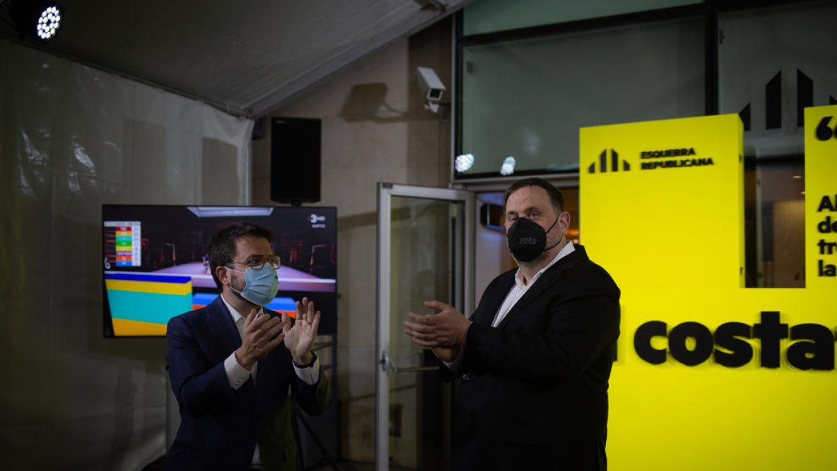 Aragonès i Junqueras, diumenge, després que ERC aconseguís ser la primera força independentista.