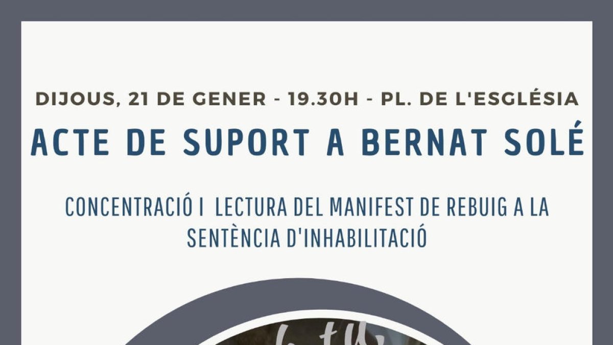 Agramunt convoca una concentració de suport a Bernat Solé