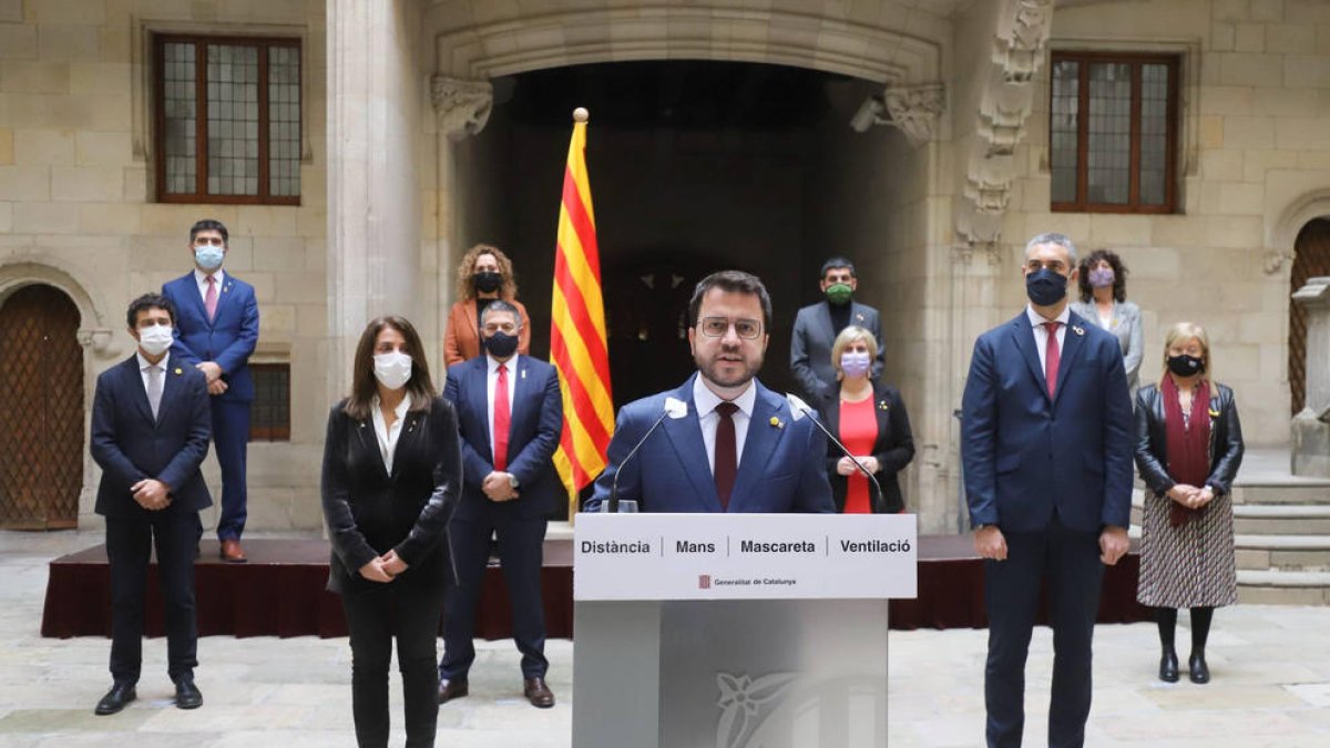 Pere Aragonès, durante la comparecencia pública del Govern para responder al Superior de Justicia.