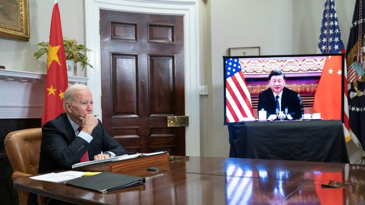 Joe Biden, en un moment de la reunió virtual amb Xi Jinping.