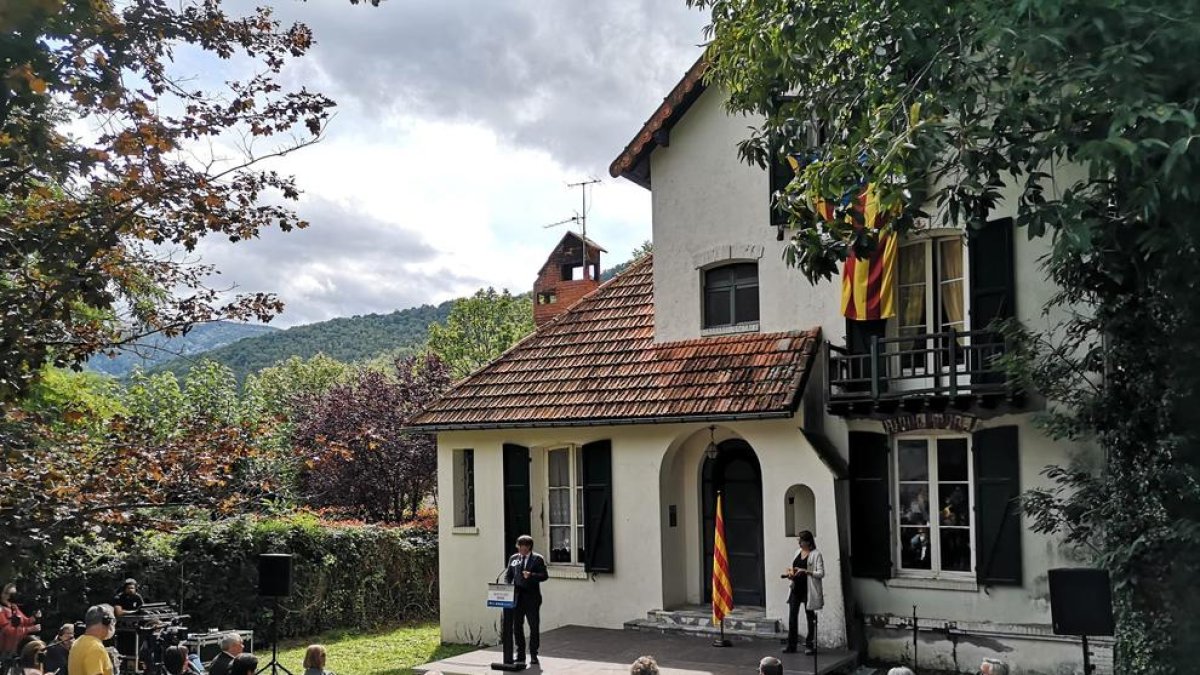 Puigdemont, ayer en Prats de Molló, durante la entrega de la Medalla Carrasco i Formiguera 2020.