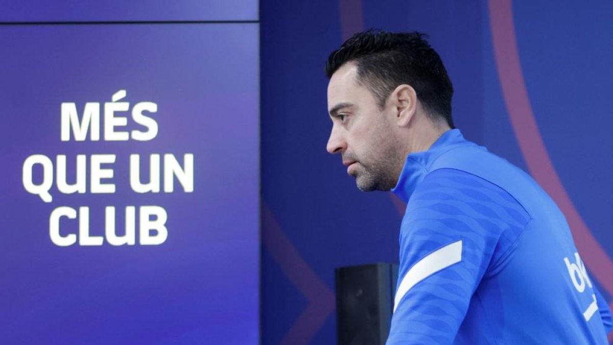Xavi Hernández ayer a su llegada a la rueda de prensa.