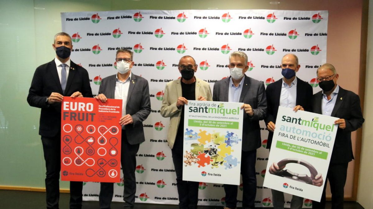 Bernat Solé, Joan Talarn, Miquel Pueyo, Jaume Saltó, Oriol Oró y Paco Cerdà, durante la presentación de la 67.ª Fira de Sant Miquel de Lleida