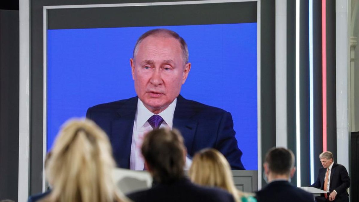 Putin durante su multitudinaria conferencia de prensa anual.