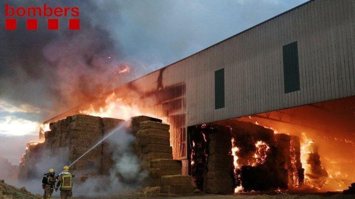 Espectacular incendi de bales de farratge a Vallfogona de Balaguer