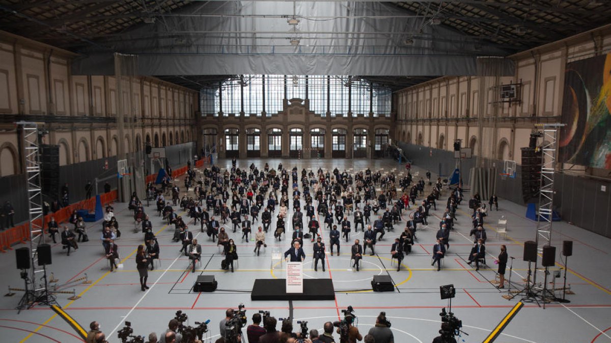 Vista general del acto unitario de los empresarios catalanes, ayer, en la Estació del Nord de Barcelona.