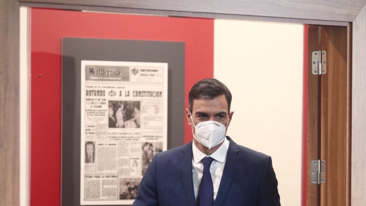 Pedro Sánchez, ahir al dirigir-se a la roda de premsa.