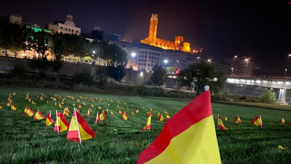 Vox planta centenars de banderes d'Espanya a Lleida