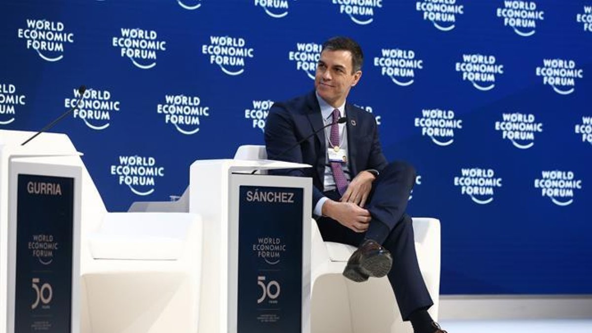 El president Pedro Sánchez, durant la intervenció a Davos.