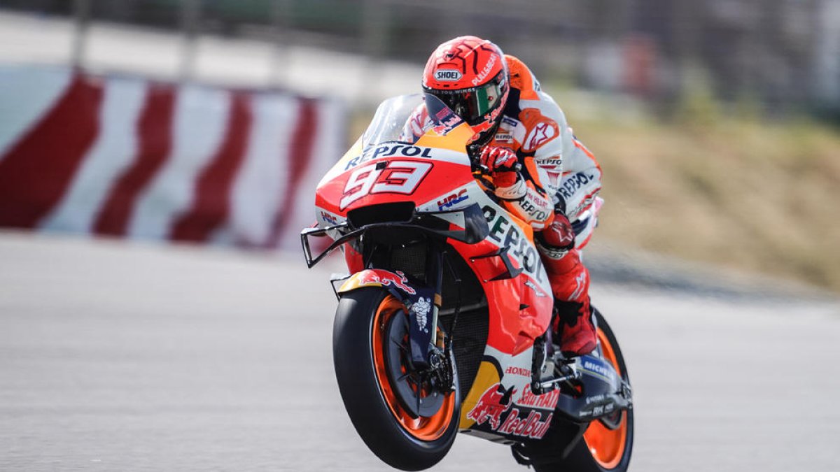 Marc Márquez ayer durante la sesión de entrenamientos libres en Portugal.