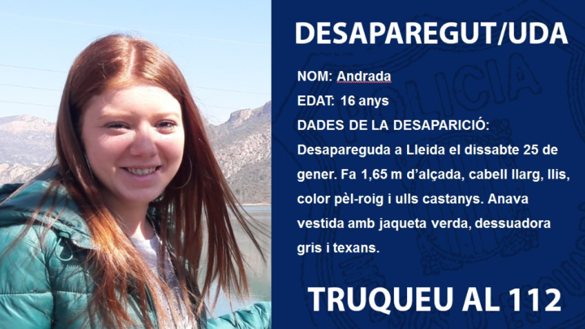 Piden colaboración para encontrar a una joven de 16 años en Lleida