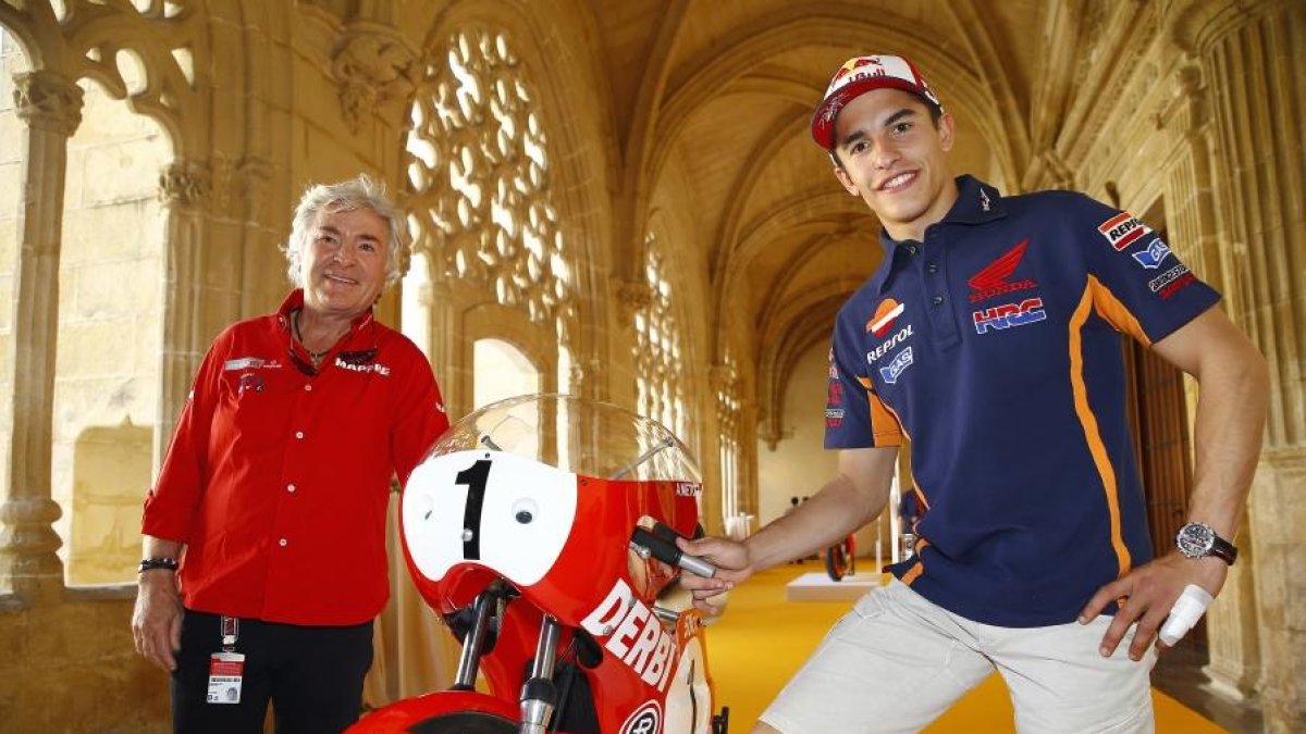 Àngel Nieto con Marc Màrquez en la Seu Vella, en una de sus varias visitas a Lleida.