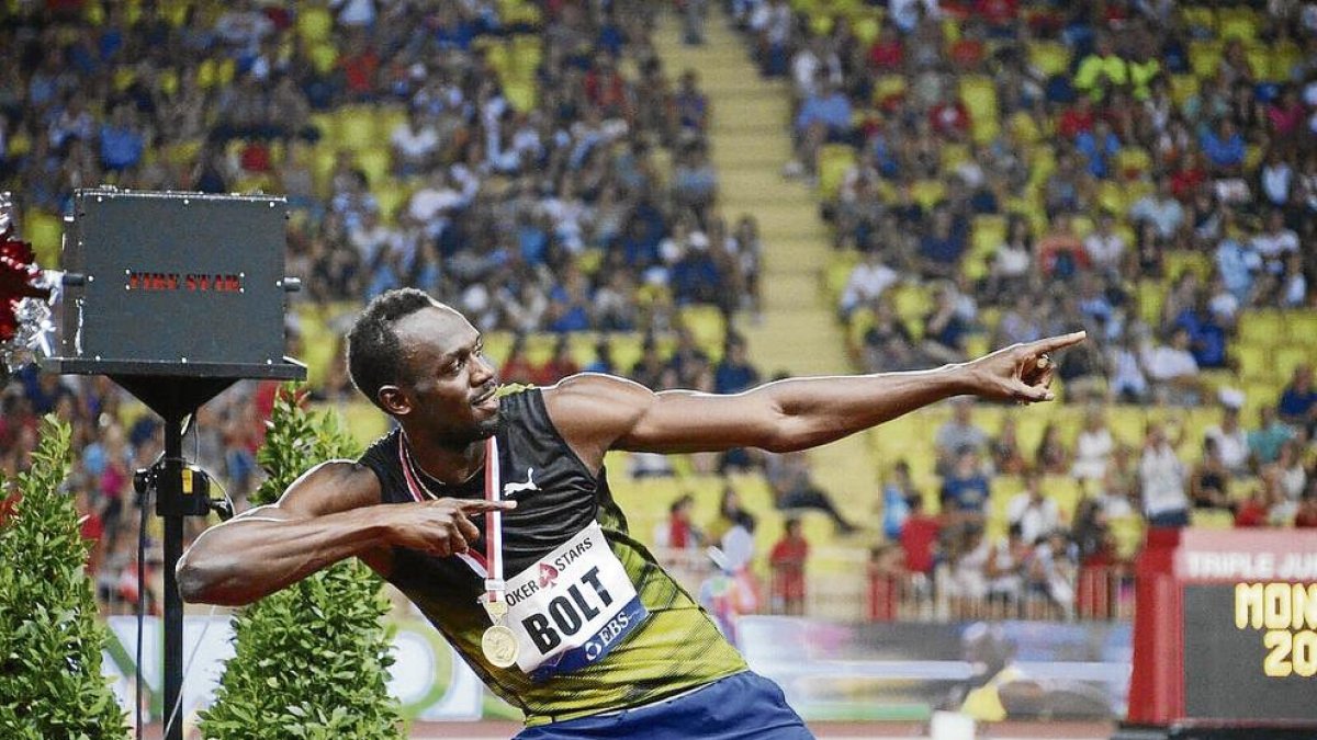 Usain Bolt celebra el seu últim triomf a Mònaco.