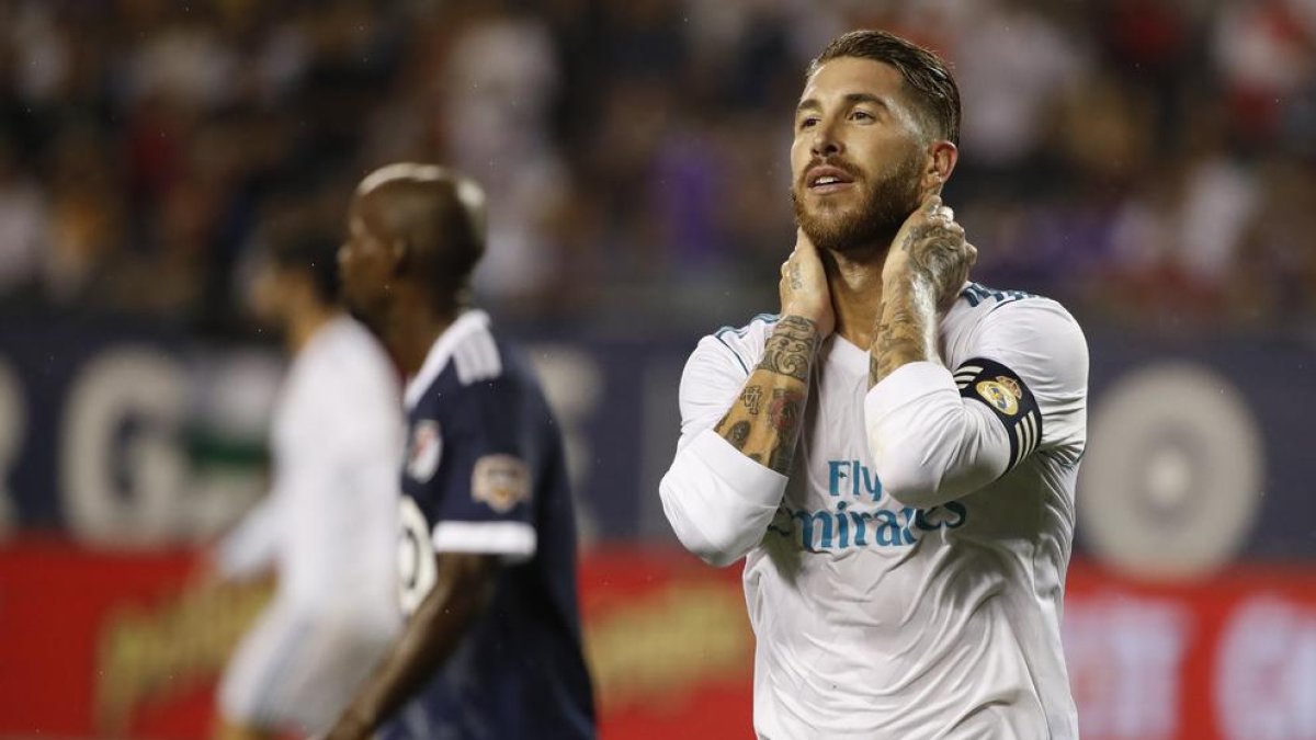 Sergio Ramos, durante el encuentro de ayer.