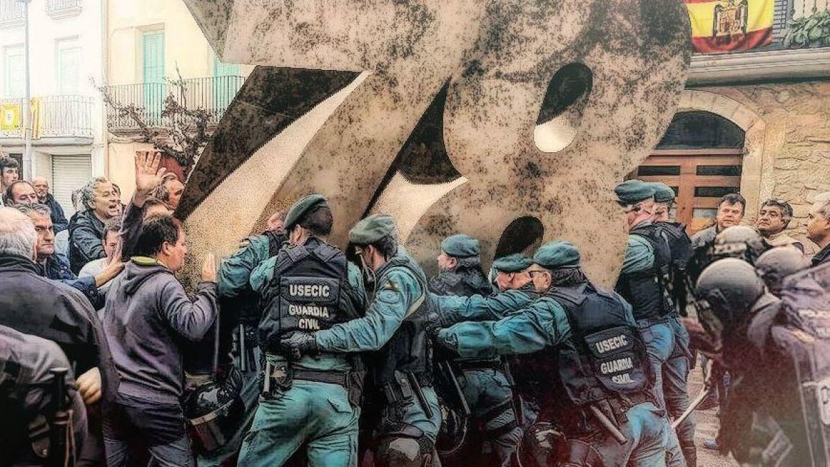 Julian Assange difunde un montaje de una foto de Artesa durante el 1-O.